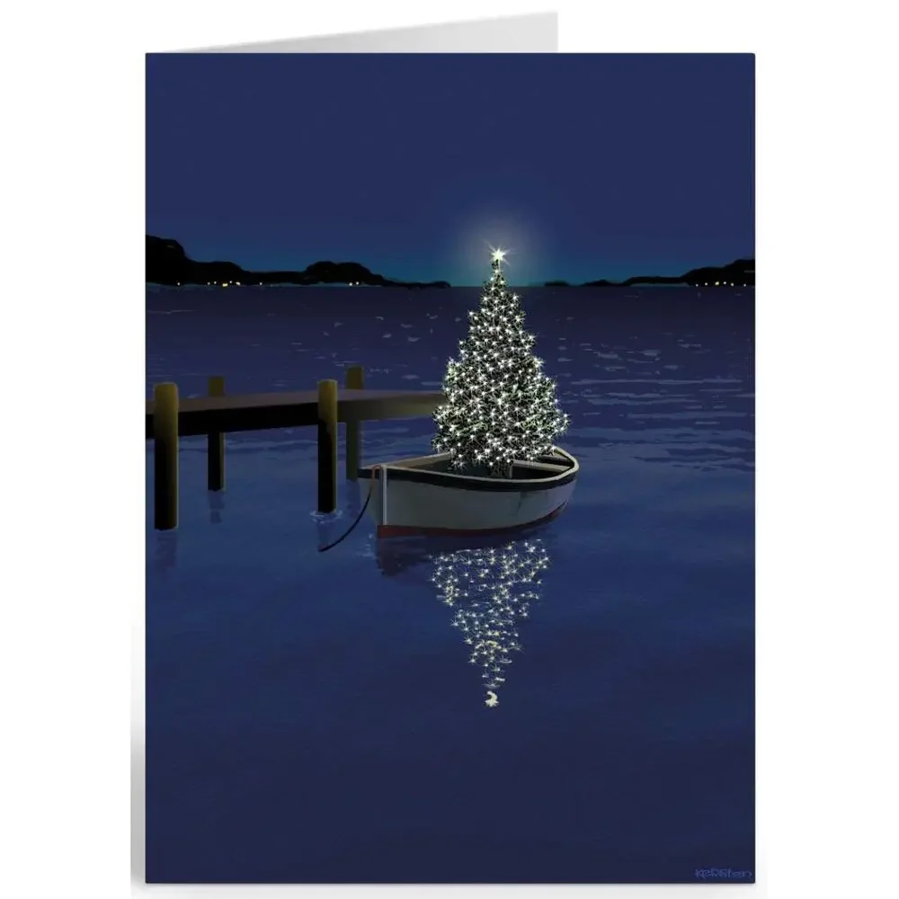 Holiday Boat Christmas Card - 18 Boating Boxed Cards and Envelopes (Standard)